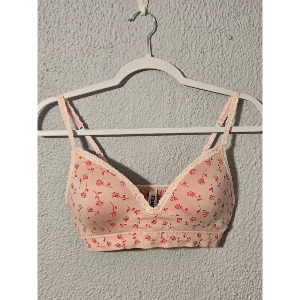 PINK Seamless Push-Up Bra Floral Lace Trim Size M Support Comfortable Pullover